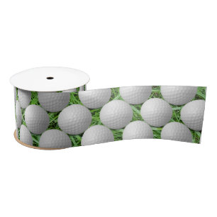 White Golf Balls On Grass Satin Ribbon