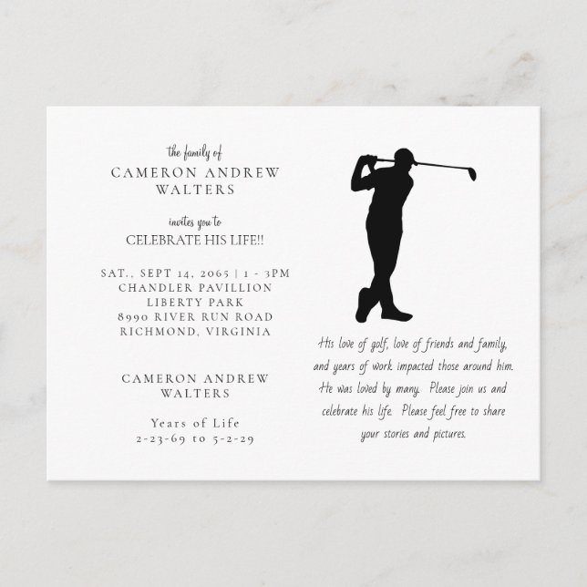 White Golf Celebration of LIfe Postcard (Front)