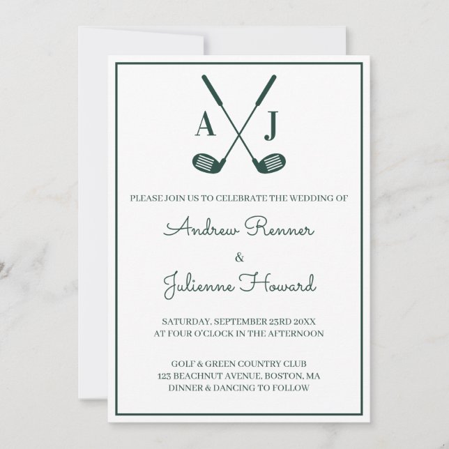 White Golf Wedding Invitation (Front)