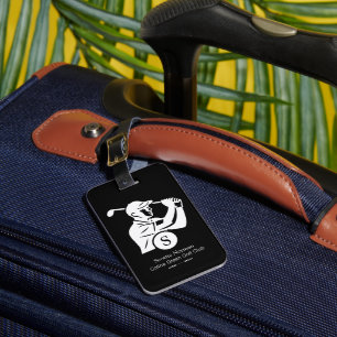 White Golfer with Golf Club Elegant Black Luggage Tag