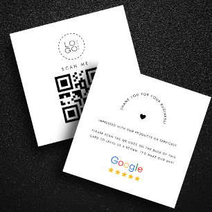 White Google Reviews Custom Business Logo QR Code Square Business Card