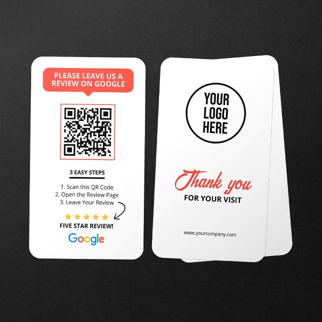 White Google Reviews QR Code Business Review Link  Card (Creator Uploaded)