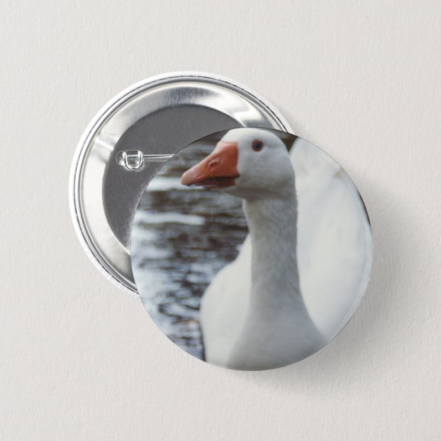 White Goose 6 Cm Round Badge (Front & Back)