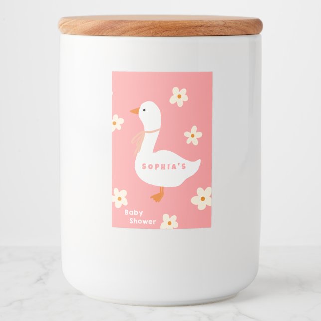 White Goose and Daisies Baby Shower Food Label (Front)