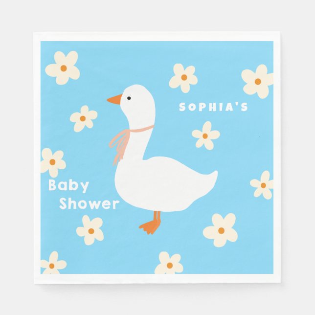 White Goose and Daisies Baby Shower Napkin (Front)