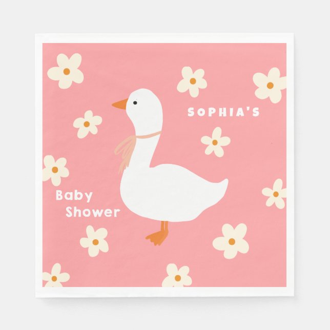 White Goose and Daisies Baby Shower Napkin (Front)