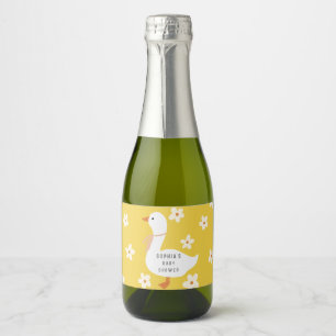 White Goose and Daisies Baby Shower Sparkling Wine Label