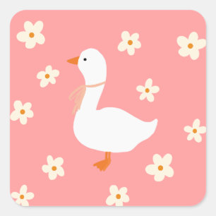 White Goose and Daisies Square Sticker