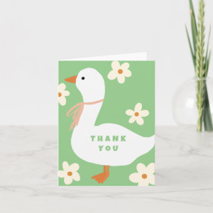 White Goose and Daisies Thank You Green Invitation