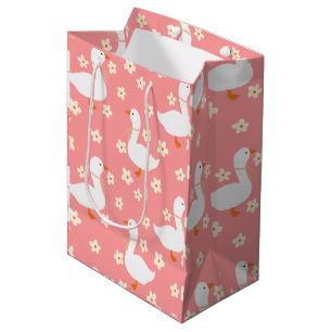 White Goose and Daisies Thank You Pink Medium Gift Bag