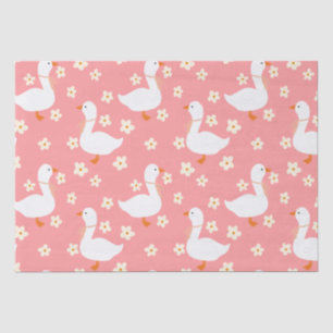 White Goose and Daisies Thank You Pink Tissue Paper