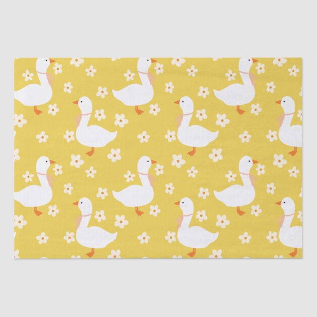 White Goose and Daisies Thank You yellow Tissue Paper (Front)