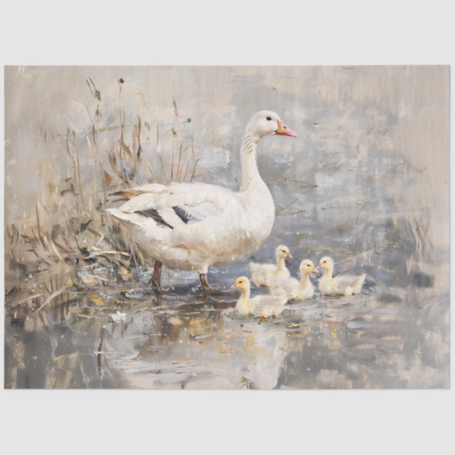 White Goose and Goslings Painting Decoupage Tissue Paper (Front)