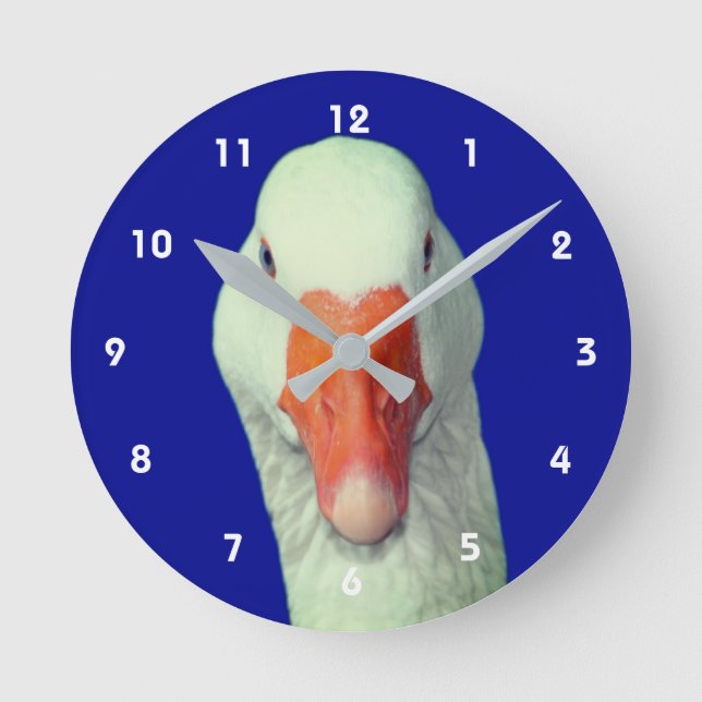 White Goose Face Cute Animal Round Clock (Front)