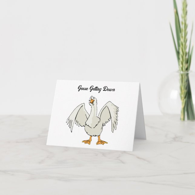 White Goose Getting Down Funny Dancing Cartoon Card (Front)