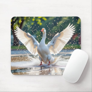 White Goose In a Splash Pad Mouse Mat