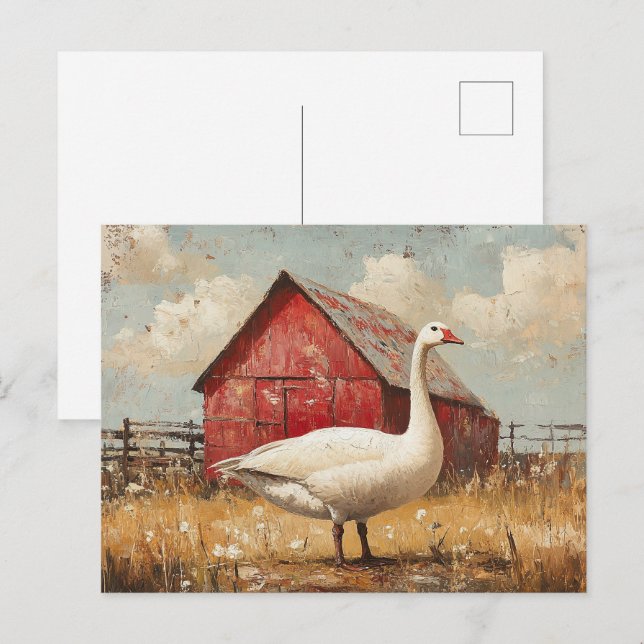 White Goose Red Barn Artwork Postcard (Front/Back)