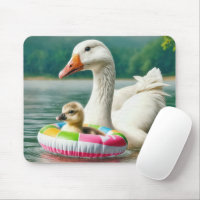 White Goose With Gosling In an Inflatable Ring