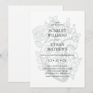 White Gothic Floral Heart Bloom Handfasting Invitation