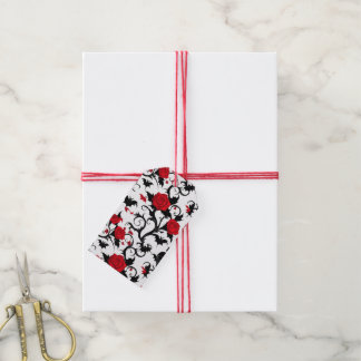 White Gothic Gift Tags with Red Roses & Bats