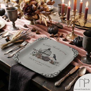 White Gothic Give Thanks Victorian Paper Plate