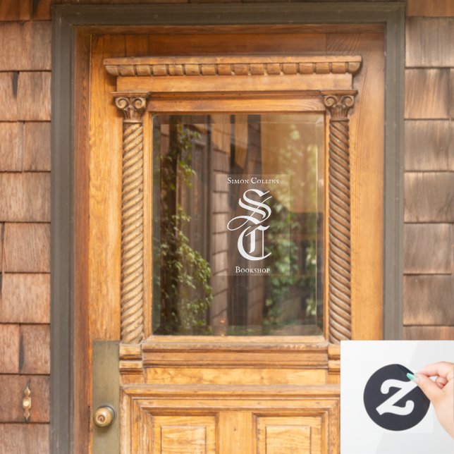 White Gothic Monogram Name Mediaeval Bookshop Window Cling (Home Door)