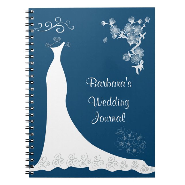 White gown on blue Wedding Planner Notebook (Front)