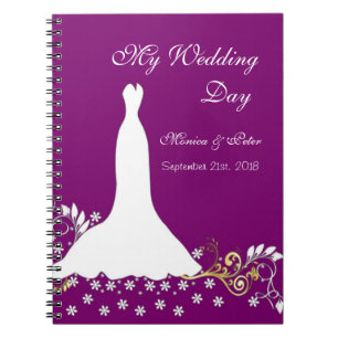 White gown, swirls on purple Wedding Notebook