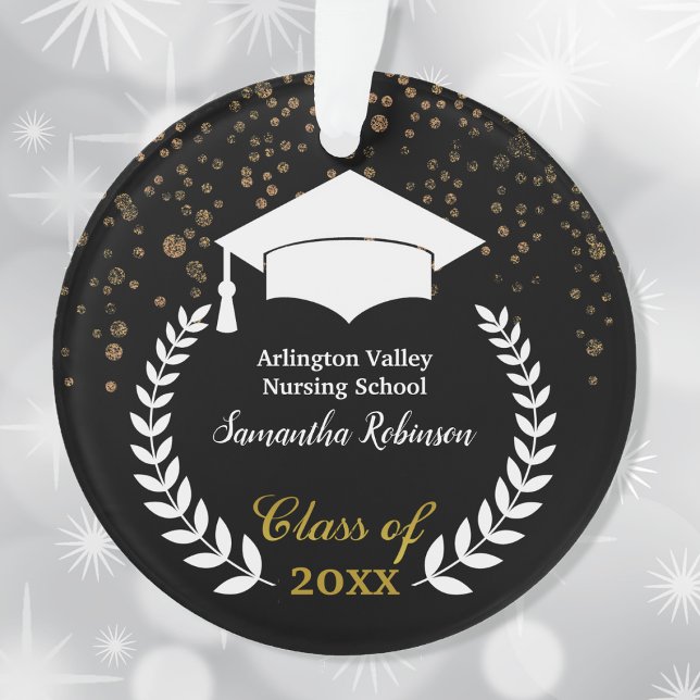 White Grad Cap and Laurel Graduation Ornament (Creator Uploaded)