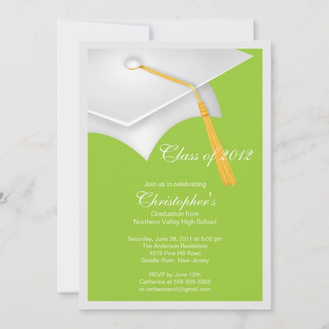 White Grad Cap Graduation Party Invitation (Front)