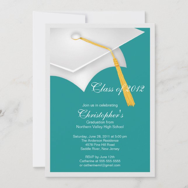 White Grad Cap Graduation Party Invitation (Front)