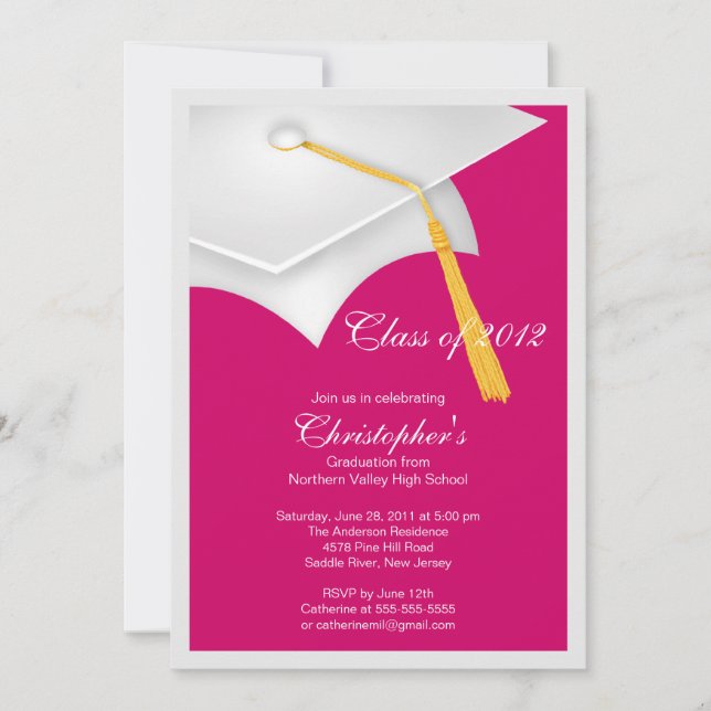White Grad Cap Graduation Party Invitation (Front)