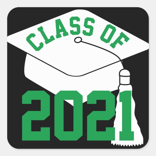 White Grad Cap Green Class of 2024 Square Stickers (Front)