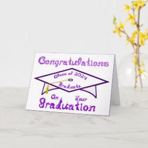 White Grad Cap Purple Graduate Class of 2024 Hat Card