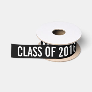 White Graduate Class Of 2016 Typography Black Satin Ribbon
