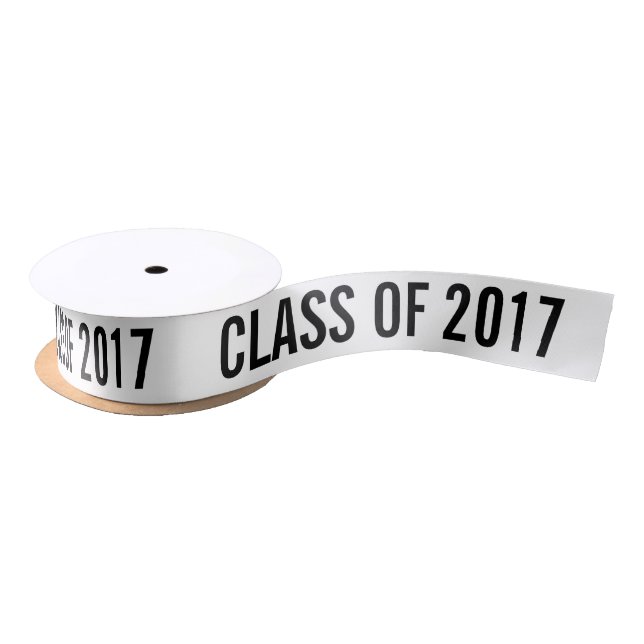 White Graduate Class Of 2017 Typography Black Satin Ribbon (Spool)