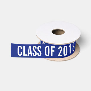 White Graduate Class Of 2018 Typography Navy Blue Satin Ribbon