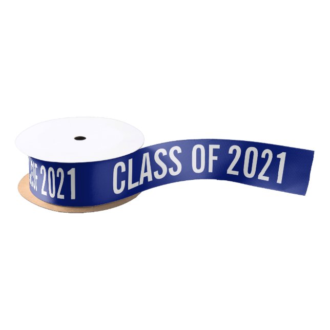 White Graduate Class Of 2021 Typography Navy Blue Satin Ribbon (Spool)