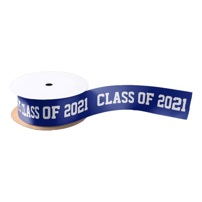 White Graduate Class Of 2021 Typography Navy Blue  Satin Ribbon (Spool)