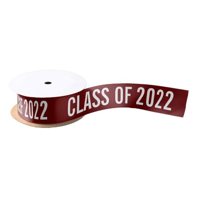 White Graduate Class Of 2022 Typography Maroon Satin Ribbon (Spool)