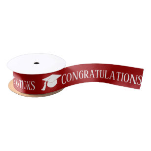 White Graduate Hat   Congratulation Dark Red Satin Ribbon