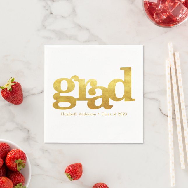 White graduation bold gold typography modern chic napkin (Insitu)