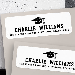 White graduation cap return address