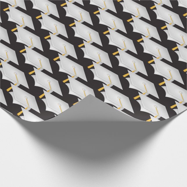 white graduation hats with gold tassel wrapping paper (Corner)