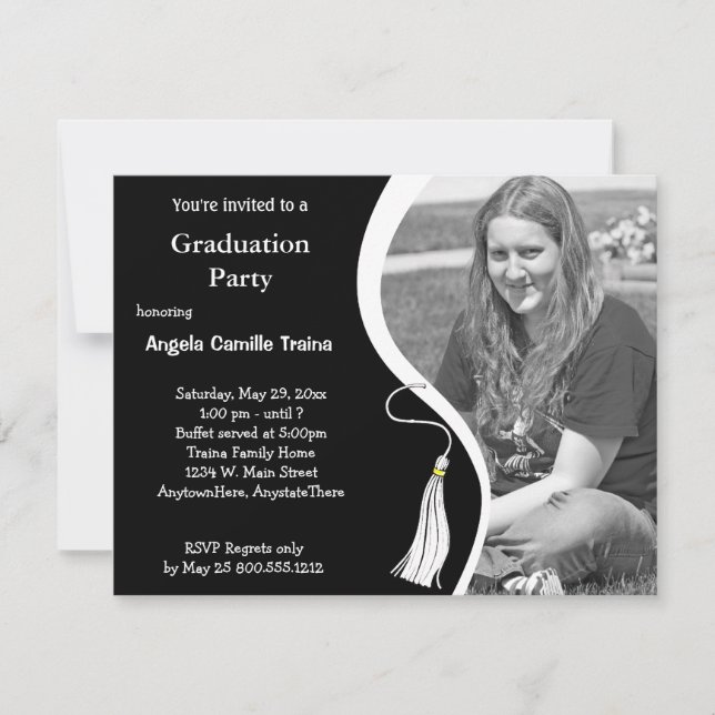 White Graduation Horizontal Photo Invitation (Front)