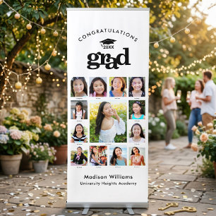 White Graduation K–12 Photo Collage Black Cap Bold Retractable Banner