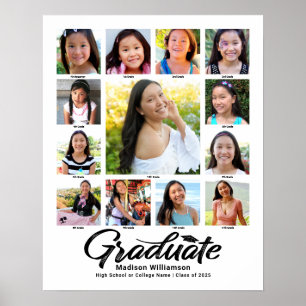 White Graduation K–12 Photo Collage Black Script Poster