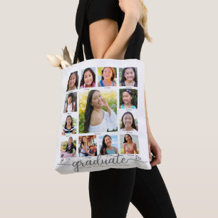 White Graduation K–12 Script Photo Collage Modern Tote Bag