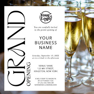 White Grand Opening Business Logo Modern Invitation