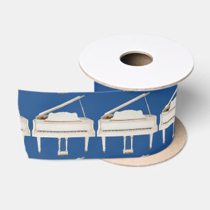 White Grand Piano Customisable Background Colour Satin Ribbon